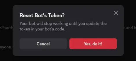 The Reset Bot's Token? confirmation and its Yes, do it! button