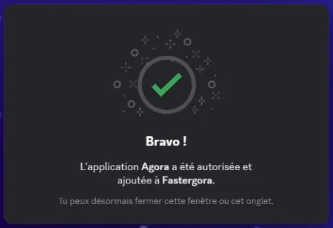 Bravo ! L'application a été autorisée et ajoutée au serveur