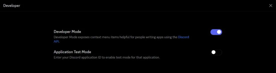 The Developer Mode setting turned on