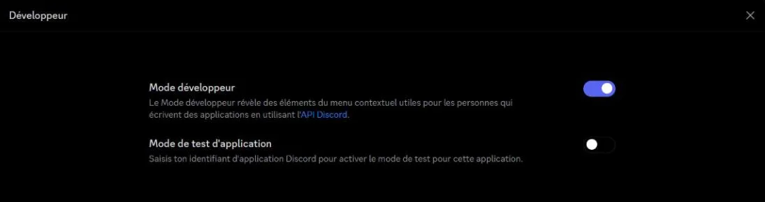 Le réglage Mode développeur activé