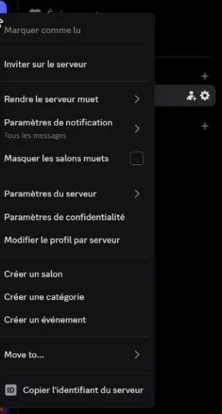 Le menu du clic droit sur le serveur, avec Copier l'identifiant du serveur tout en bas